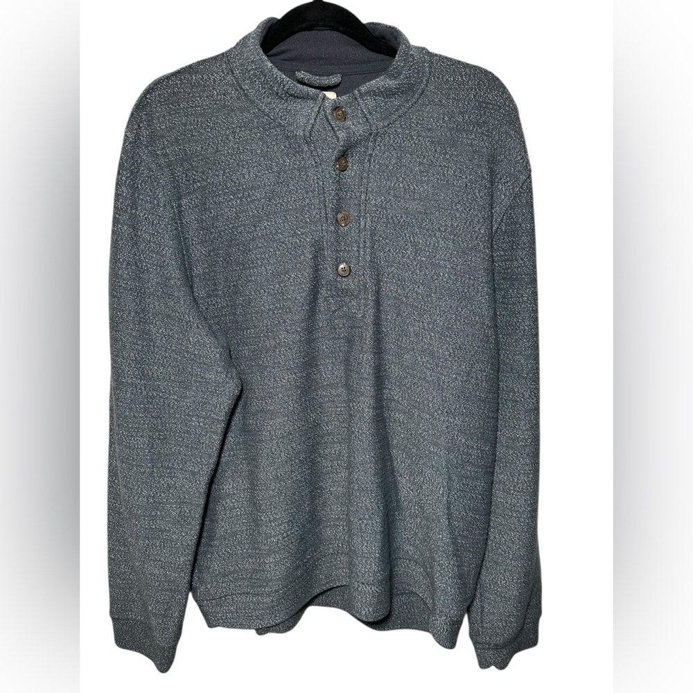 Marine Layer Mens XL Henley Pullover Mock Neck Blue Grey Marl Knit Sweater